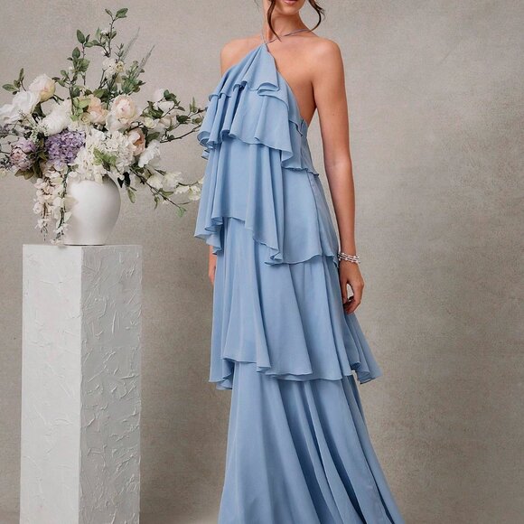 Blue Elegant Women's Romantic Wedding Guest Maxi Dress - Picture 3 of 4